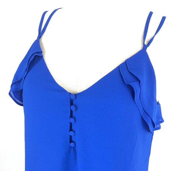 NAKED ZEBRA Blue Mini Dress NWOT Women's Size Small Sleeveless Ruffle Tie Back - Picture 5 of 9